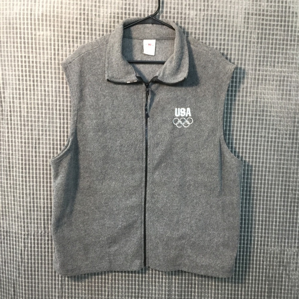 USA Olympic Committee Mens 3XL Gray Fleece Full Zip Vest Made in USA Vintage